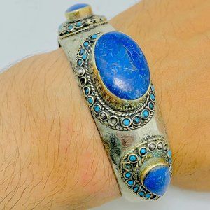 Single Vintage Lapis & Turquoise Kuchi Cuff Bracelet: Afghan Tribal Jewelry
